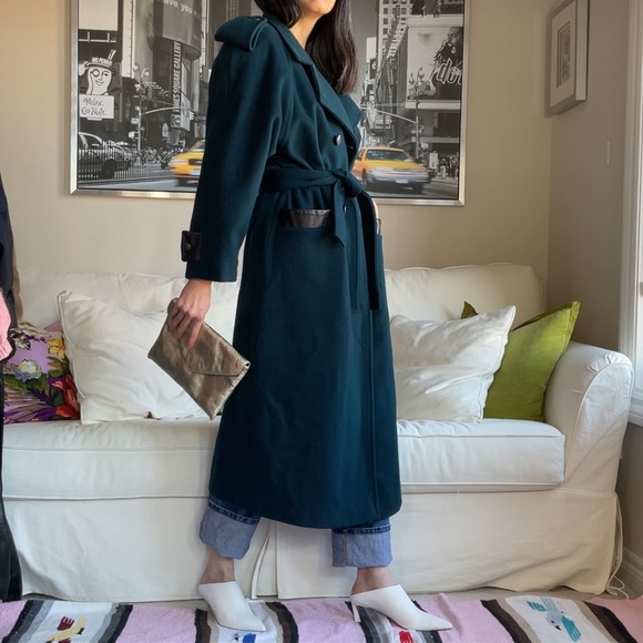 Vintage wool strong shoulder double breasted long coat - Picture 5 of 17